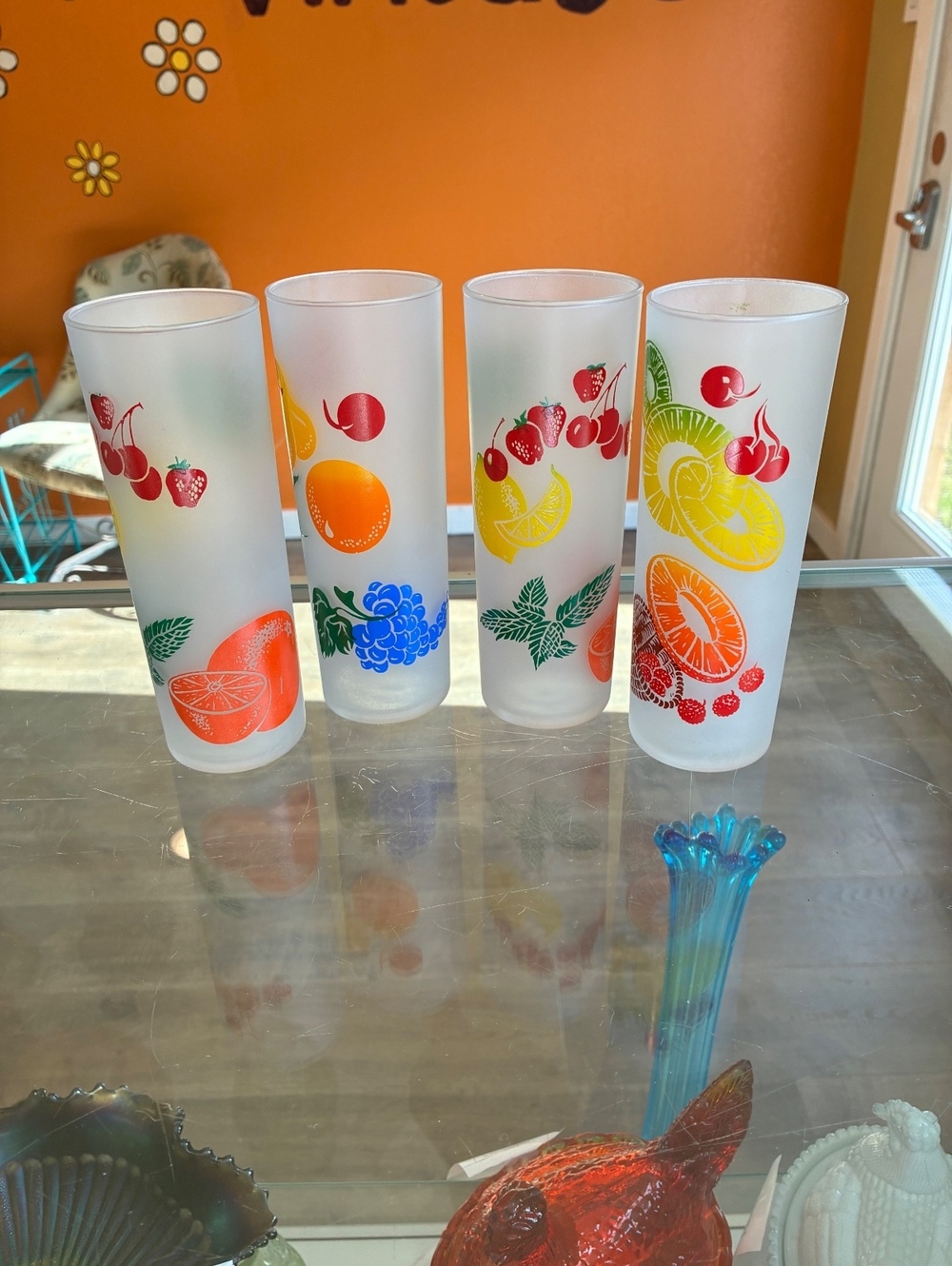 Federal Vintage Glass Frosted Fruit Tumblers Set of 4 MCM Drinkware